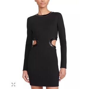 STAUD XS NWT Dolce Cutout Mini Dress Black •‎ Vegan Leather Trim Night Out
